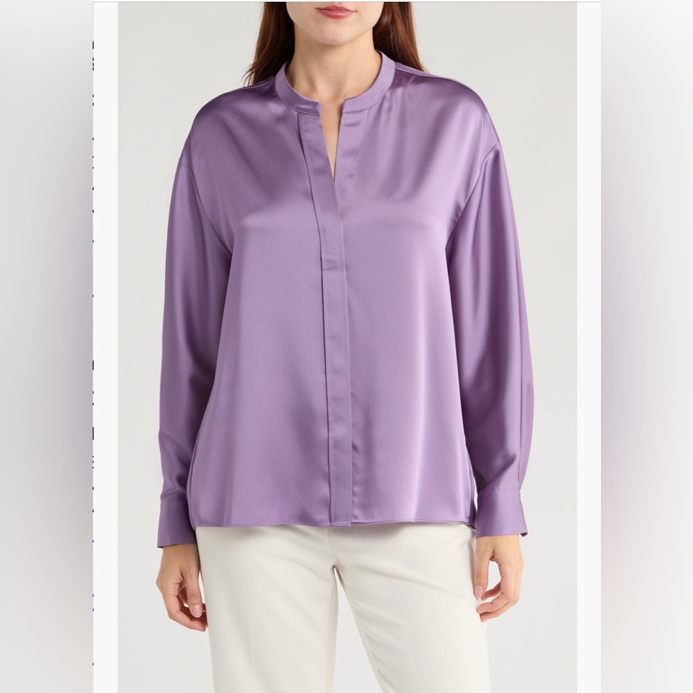 Vince Long Sleeve Satin Button-Up Shirt